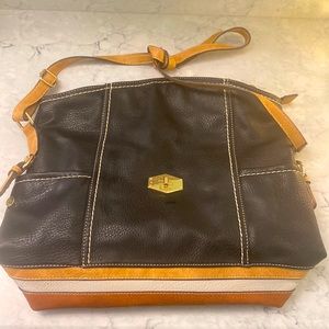 boc Born Concept pebbled vinyl shoulder bag with stripe detail.